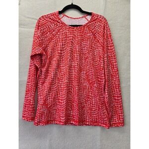 Athleta Red Pink Mosaic Print Long Sleeve Active Top XL Nylon Spandex Shirt